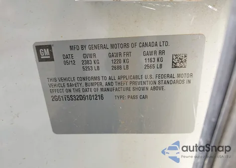 2013 Cadillac Xts Premium z USA, uszkodzony, nr VIN 2G61T5S32D9101216